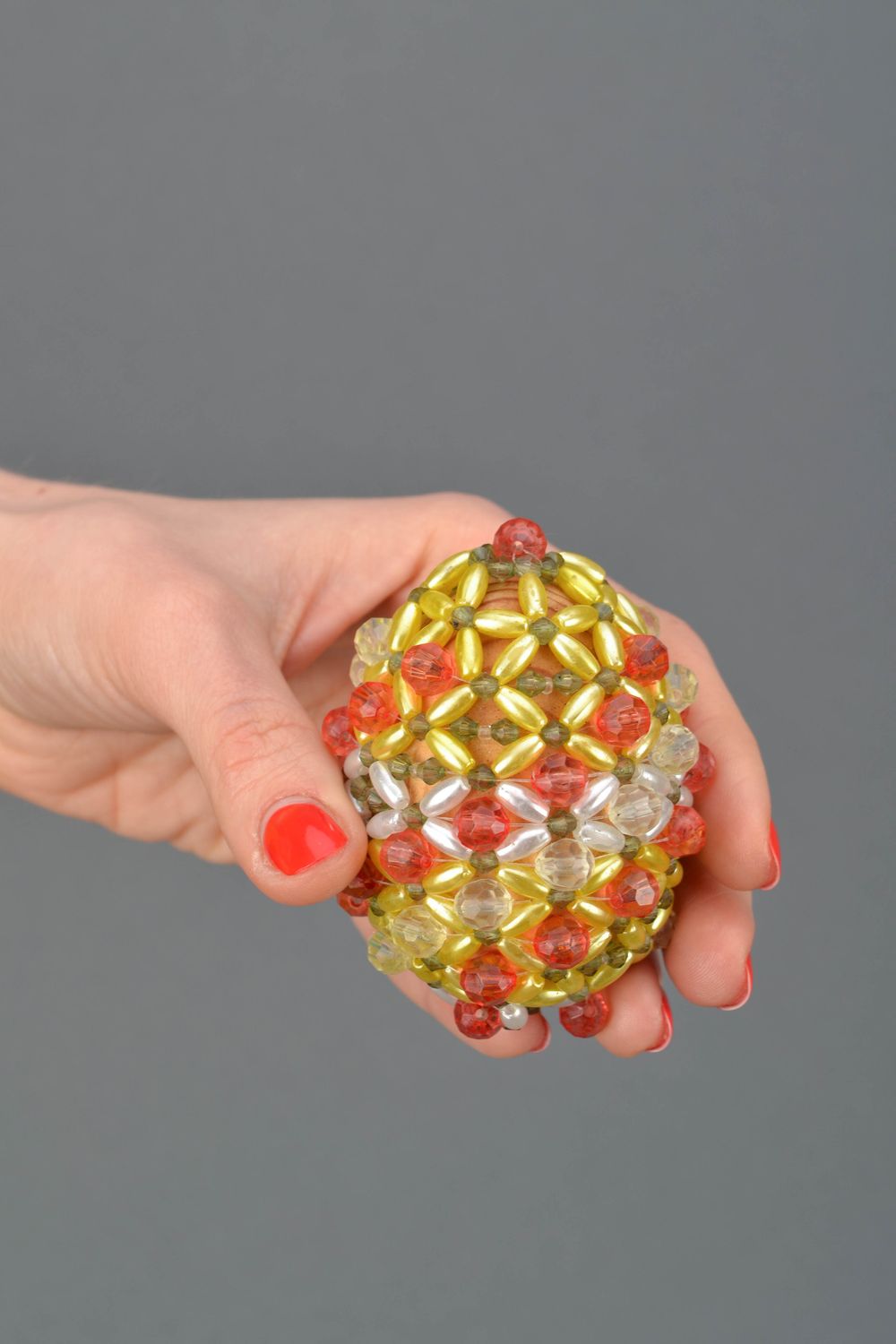 Handmade Easter egg woven over with beads photo 2