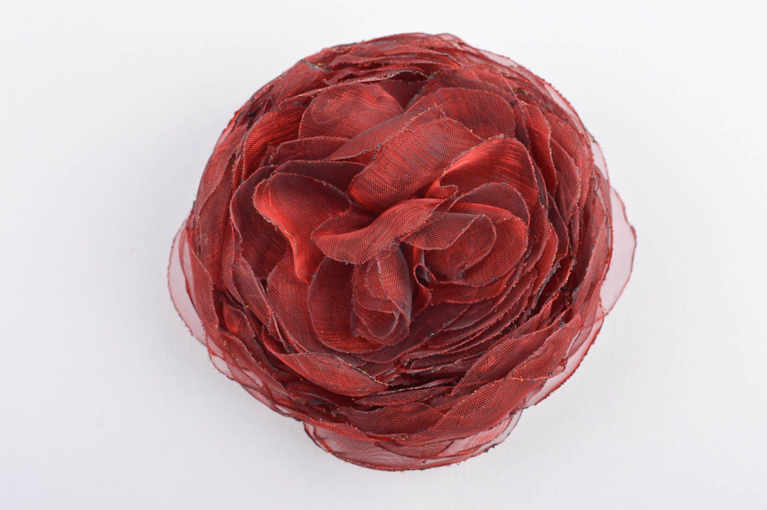 Broche textile Bijou fait main fleur rouge foncée stylé grand Accessoire femme photo 2