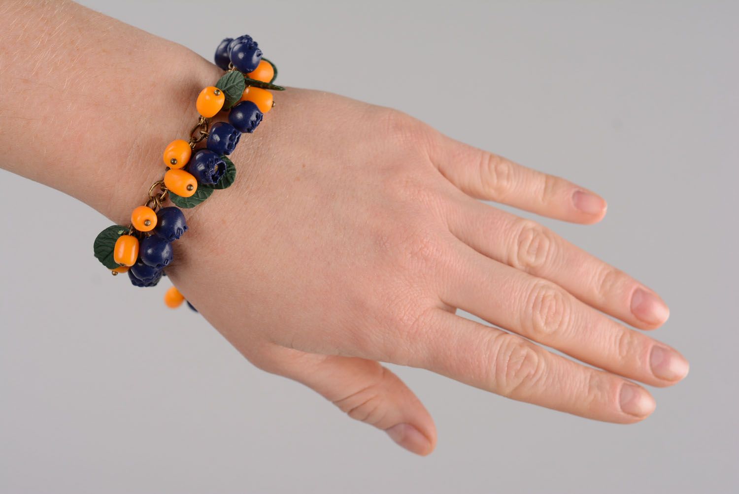 Polymer clay bracelet Bilberry and Sea-buckthorn photo 1