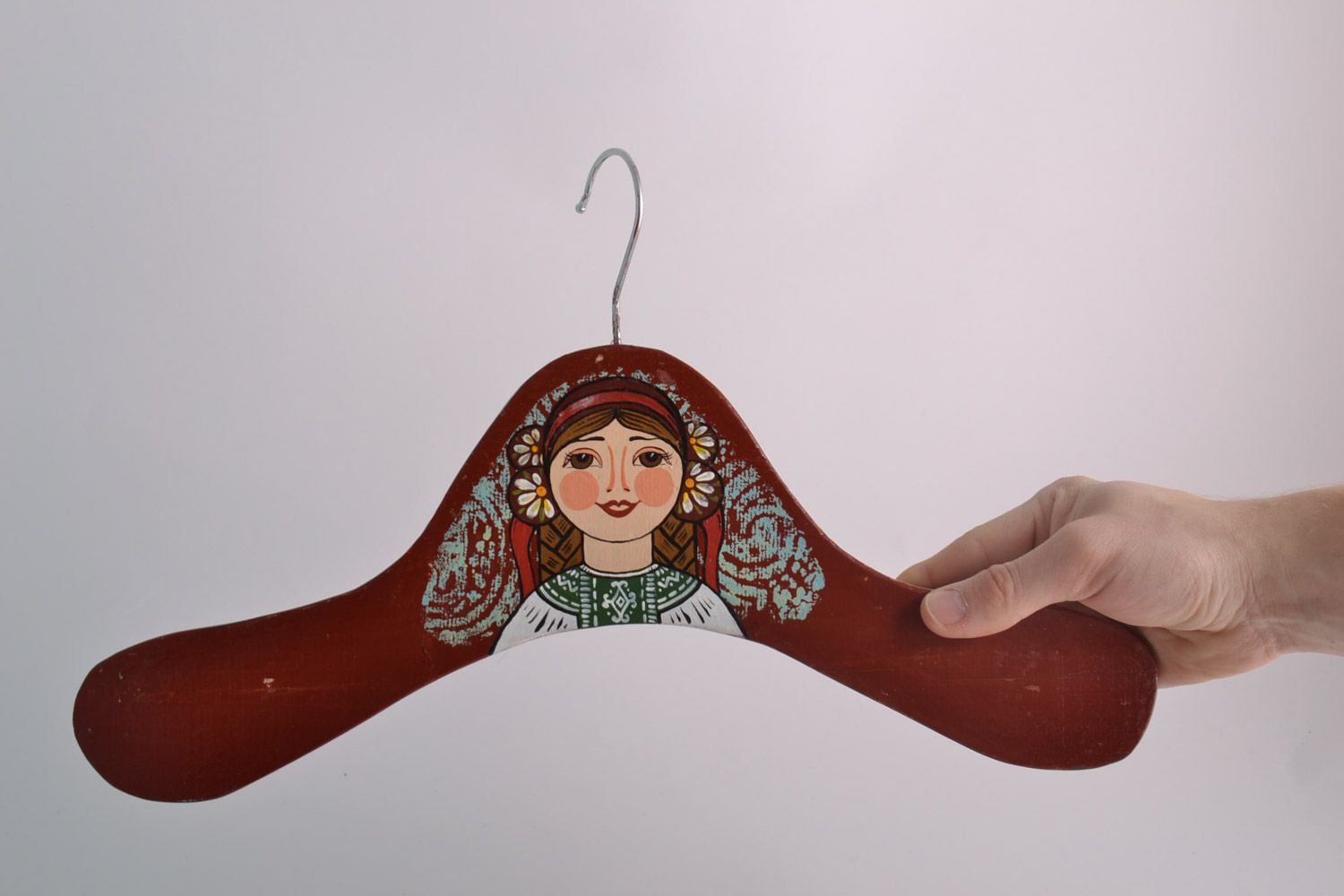 Handmade massive wooden clothes hanger decorated with ethnic acrylic painting  photo 5
