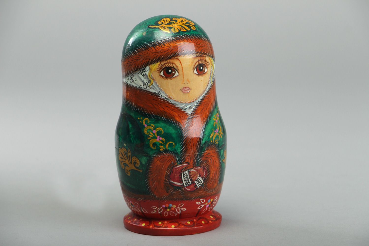 Handmade colorful painted wooden nesting doll matryoshka with five elements photo 1