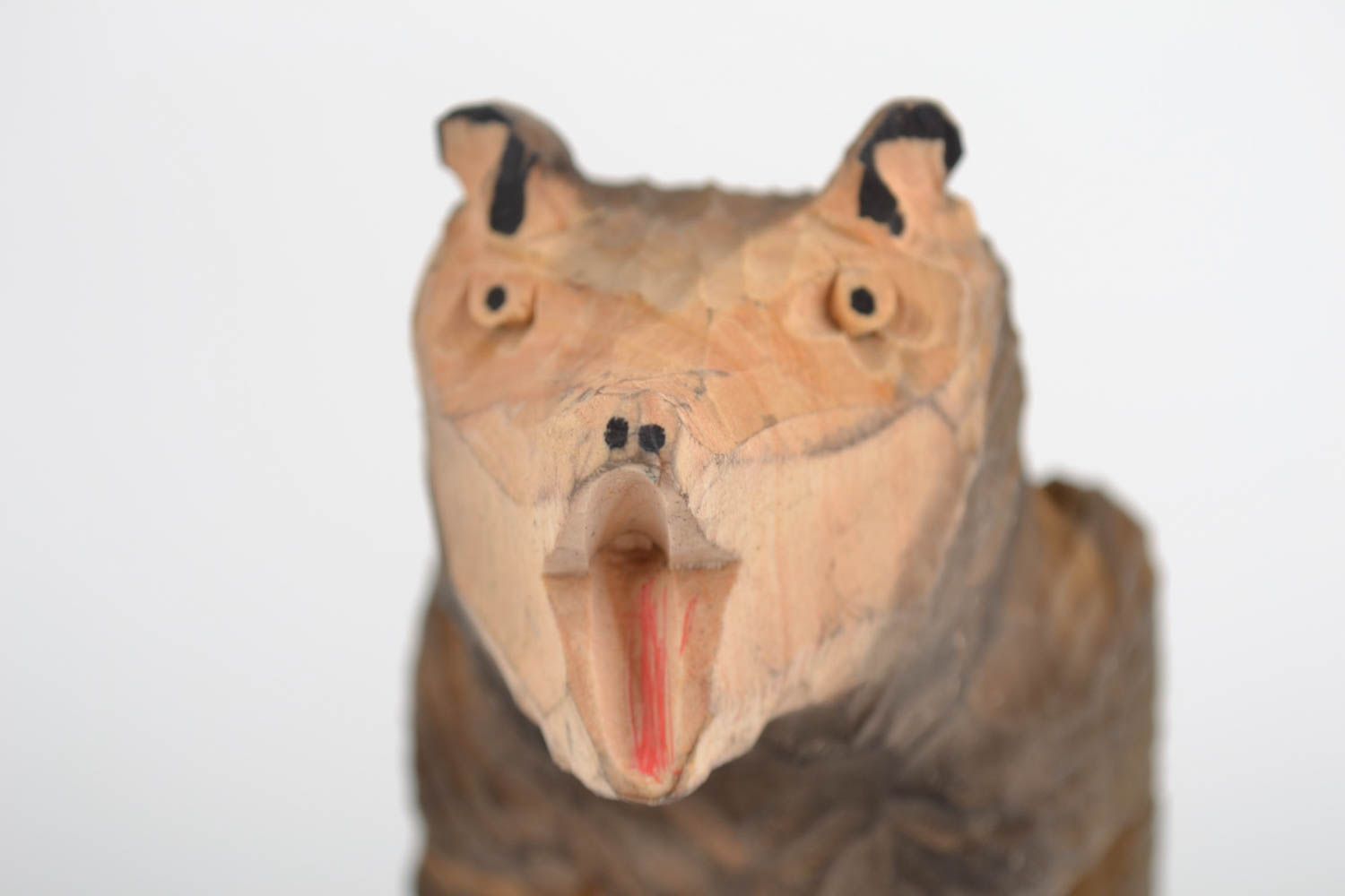 Handmade eco friendly carved wooden collectible figurine of bear table decor photo 3