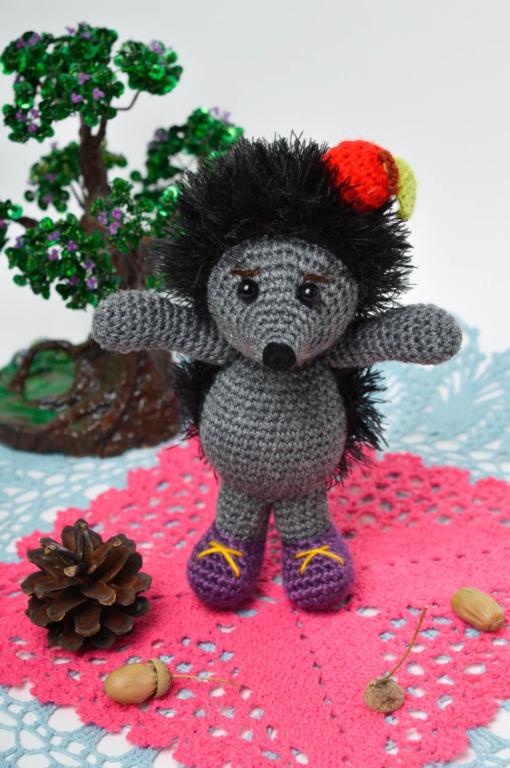 Handmade soft toy small hedgehog gift for kids baby toy handmade crocheted toys photo 1