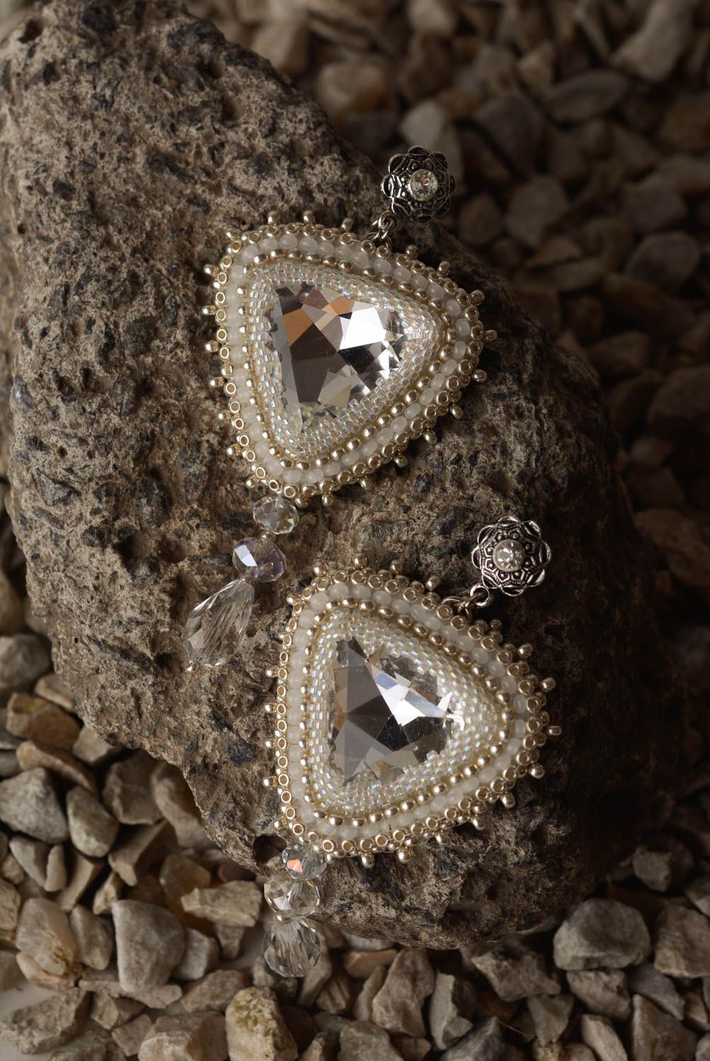 Parure de bijoux en perles de rocaille faits main boucles et collier Hiver photo 4