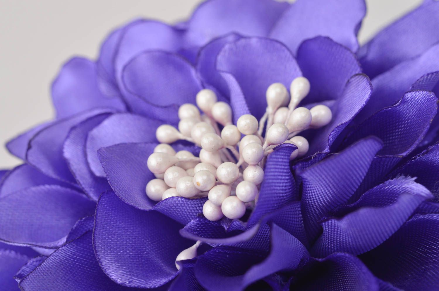Broche Barrette fleur violette faite main en satin grande Cadeau pour femme photo 2