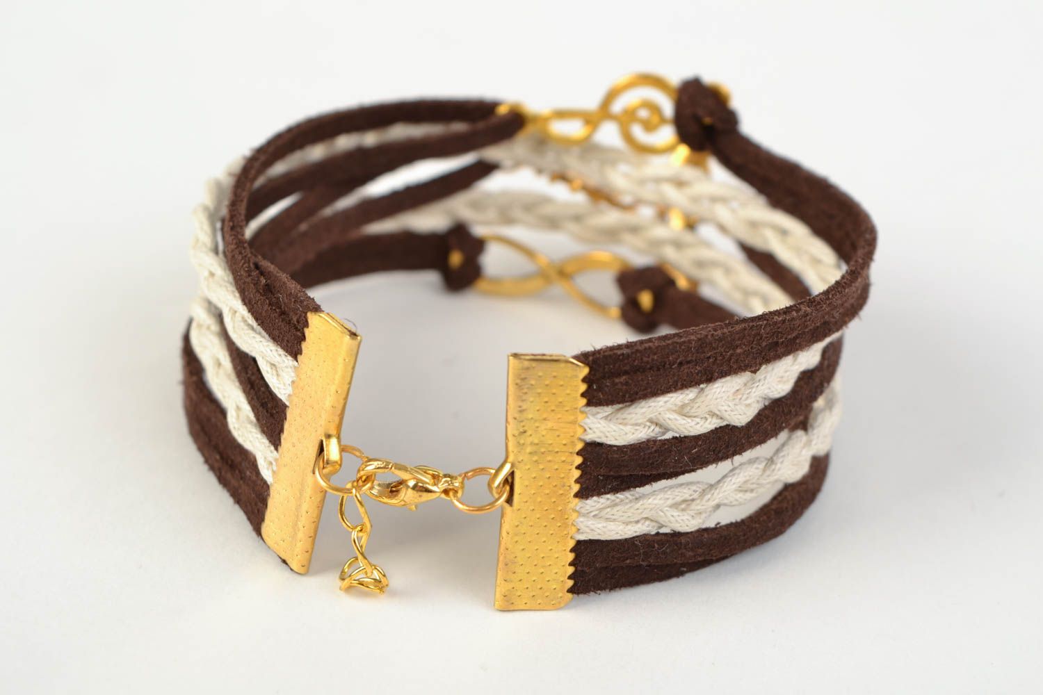 Stylish handmade woven suede cord bracelet with charms photo 4
