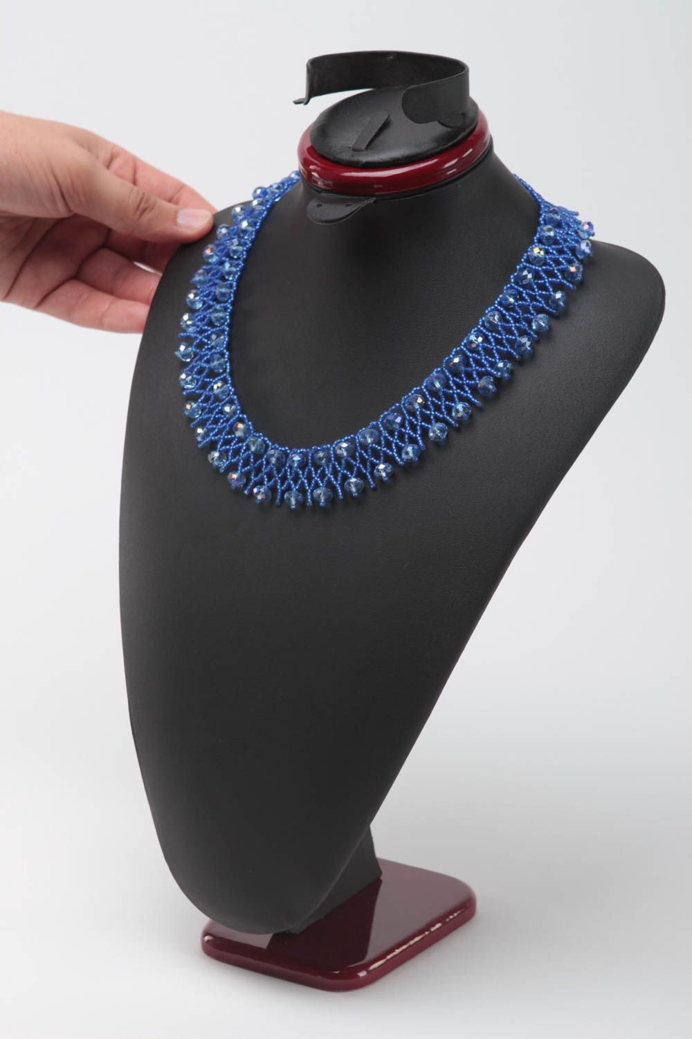 Collier perles rocaille fait main Bijou fantaisie bleu ajouré Accessoire femme photo 5