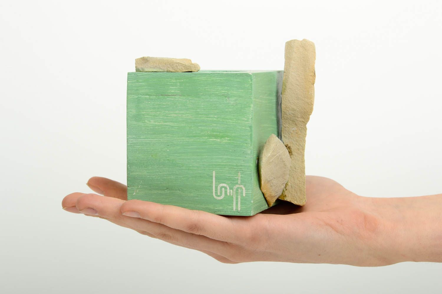 Bougeoir fait main Support bougie vert acrylique bois design Cadeau original photo 2
