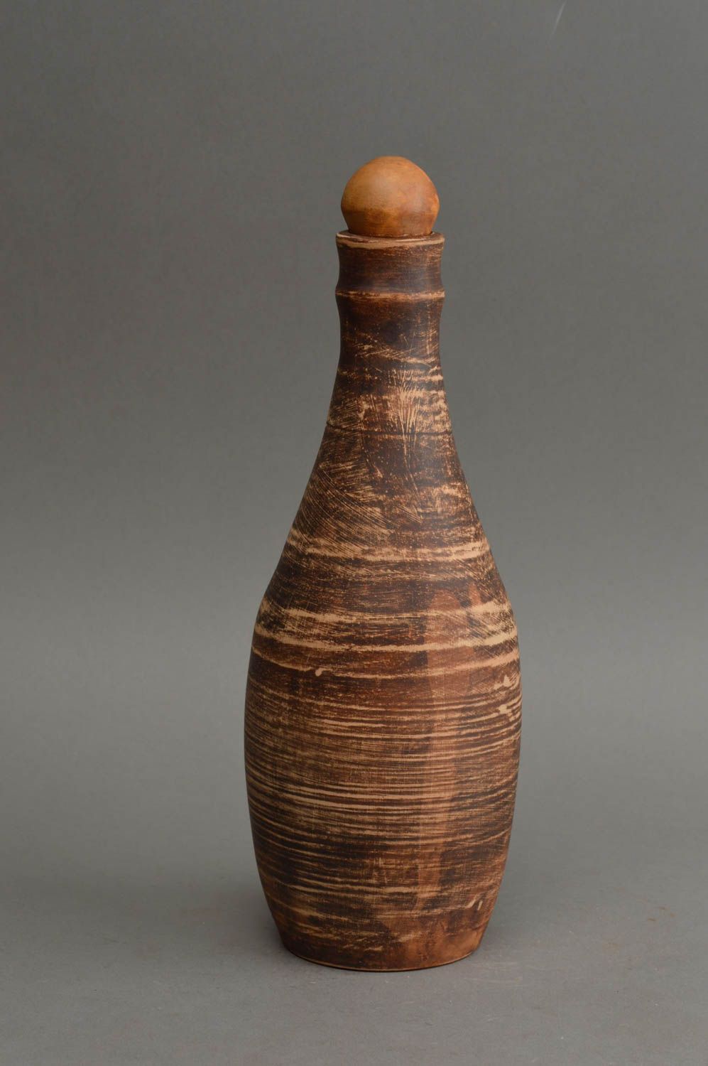 Potter designer handmade bottle made of red clay Wavy milk firing 500 ml photo 2