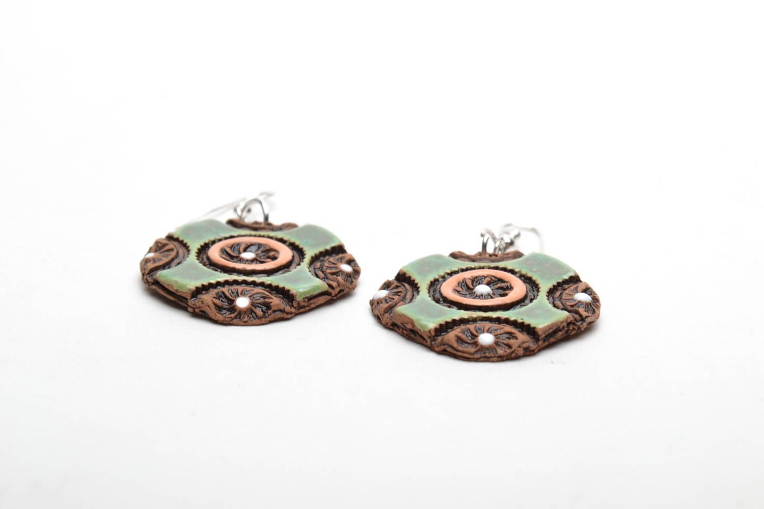 Ceramic earrings with ornament photo 4