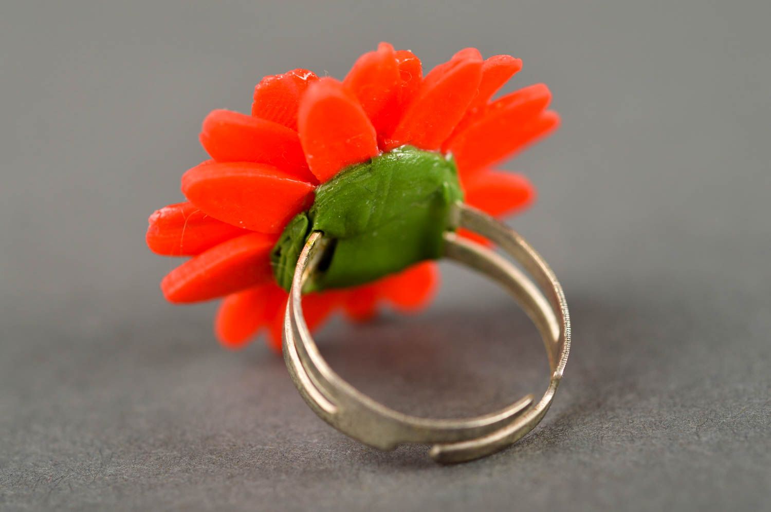 Stylish handmade flower ring unusual plastic ring polymer clay ideas small gifts photo 5