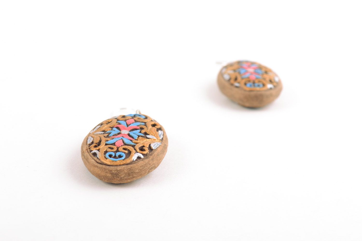 Boucles d'oreilles en argile pendantes peintes à l'acrylique faites main photo 3