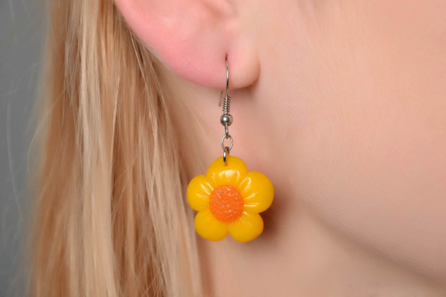 Earrings made of polymer clay Buttercups photo 3