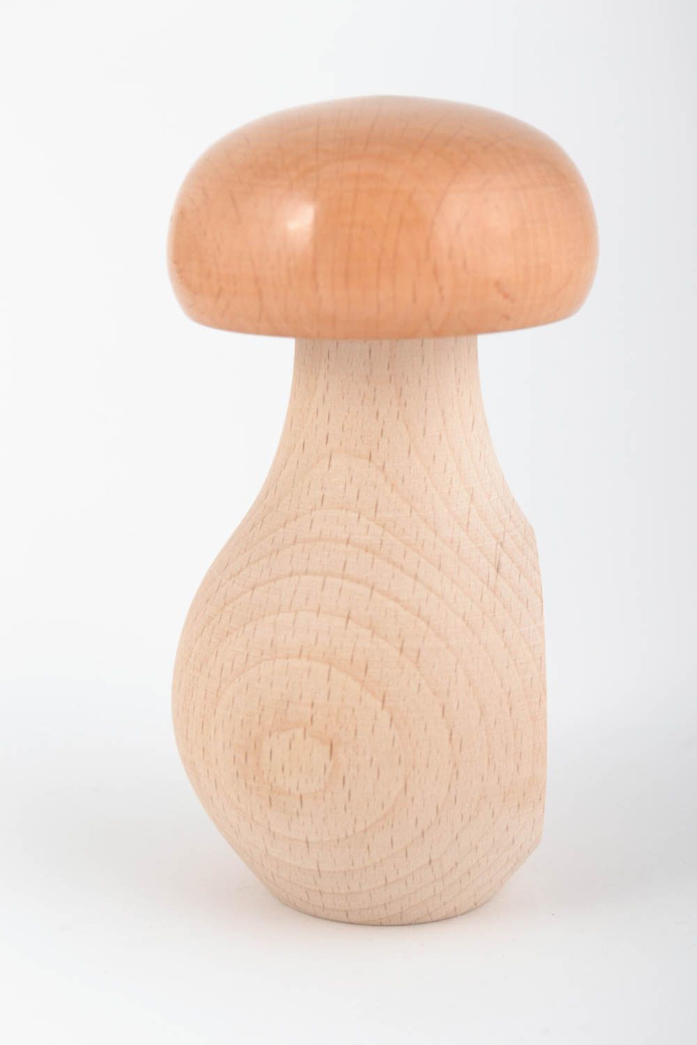 Handmade natural varnished light wooden nutcracker in the shape of mushroom photo 3