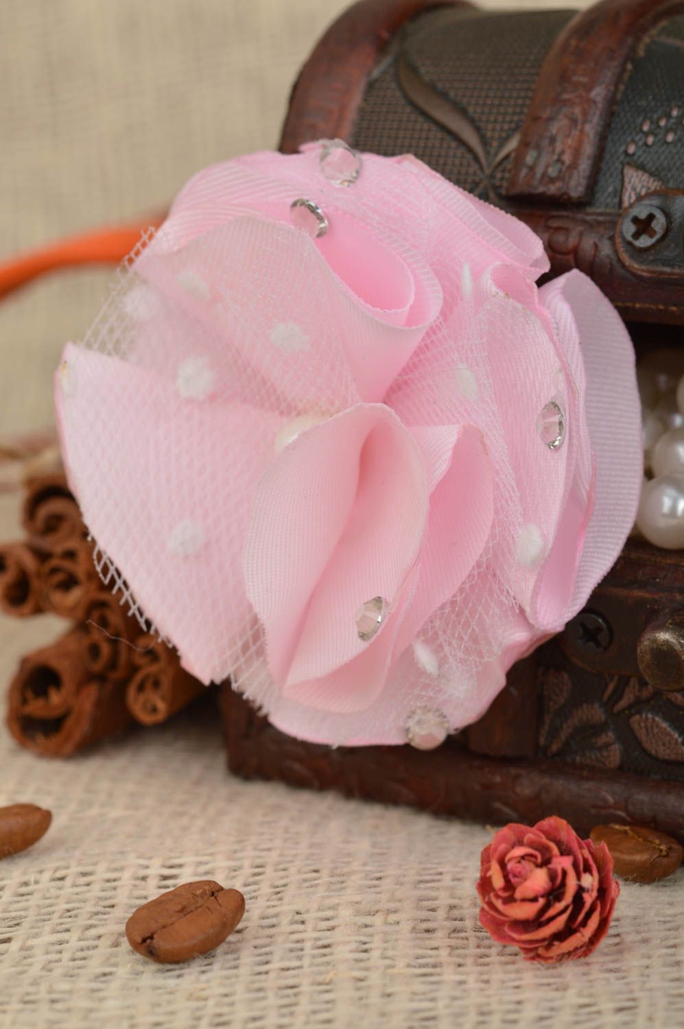 Children's handmade beautiful festive textile flower scrunchy with strasses photo 1