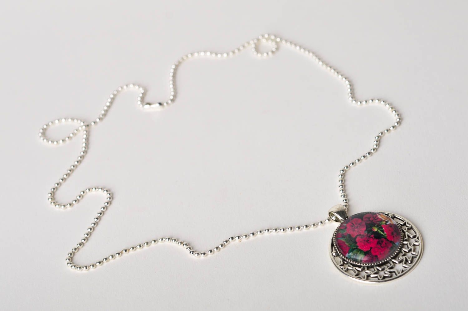Handmade pendant with delicate print pendant on long chain designer jewelry photo 5