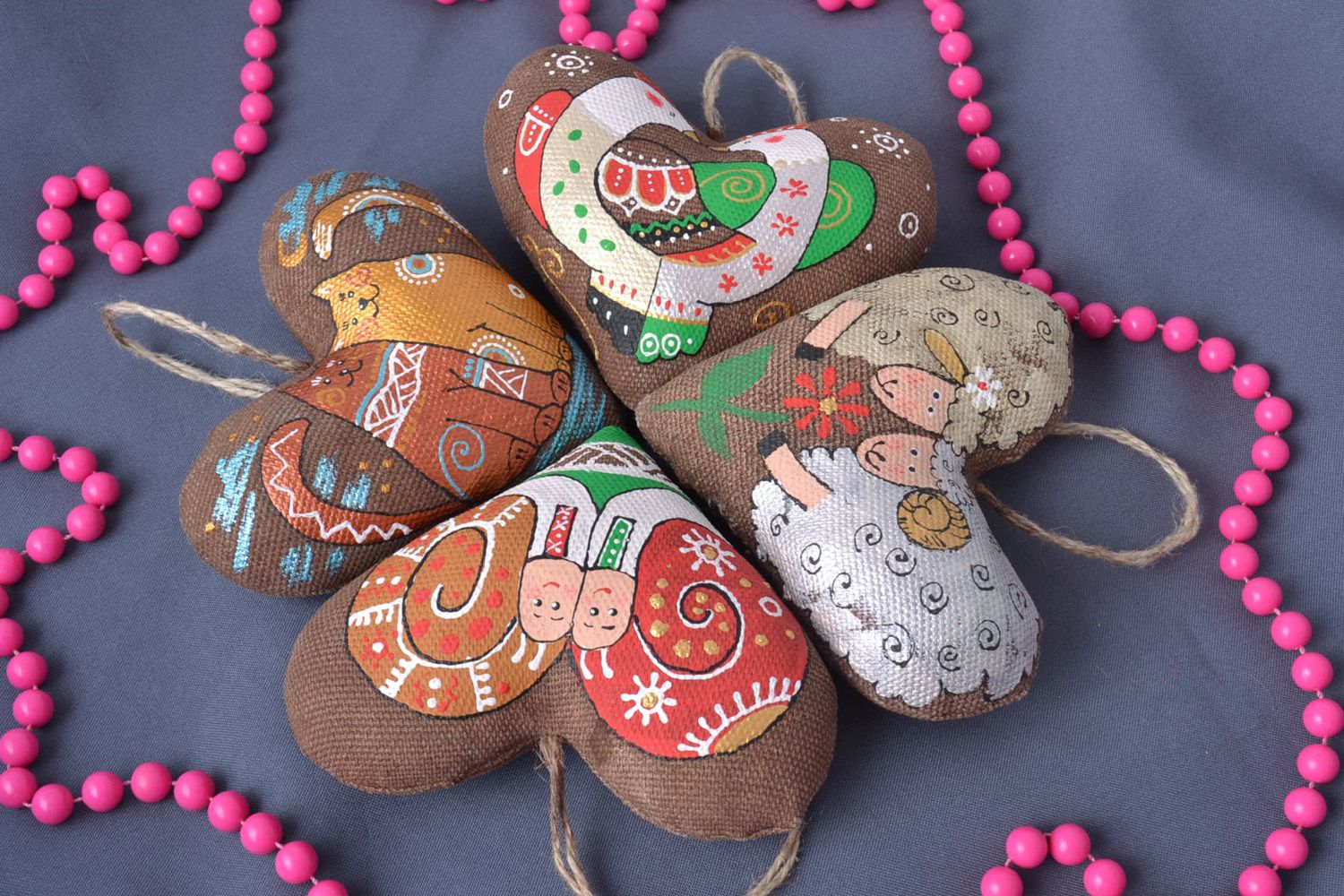 Set of flavored handmade fabric soft pendant hearts 4 pieces photo 1