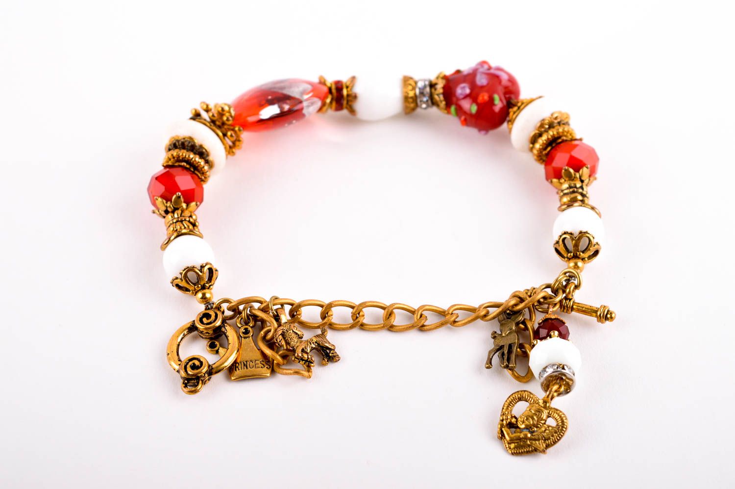 Bracelet en pierres Bijou fait main laiton rouge design Accessoire femme photo 4