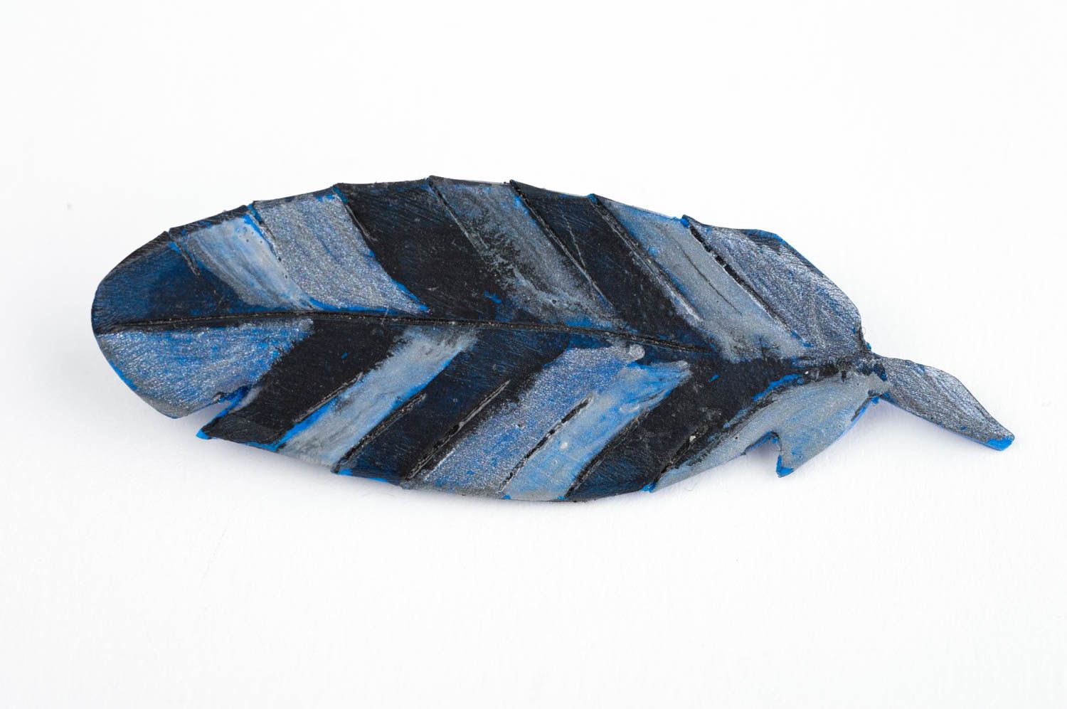 Украшение ручной работы брошь из полимерной глины женская брошь синяя Лист фото 3