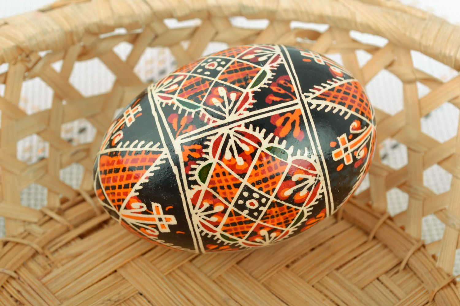 Handmade Easter egg painted with aniline dyes and hot wax for interior decoration photo 1