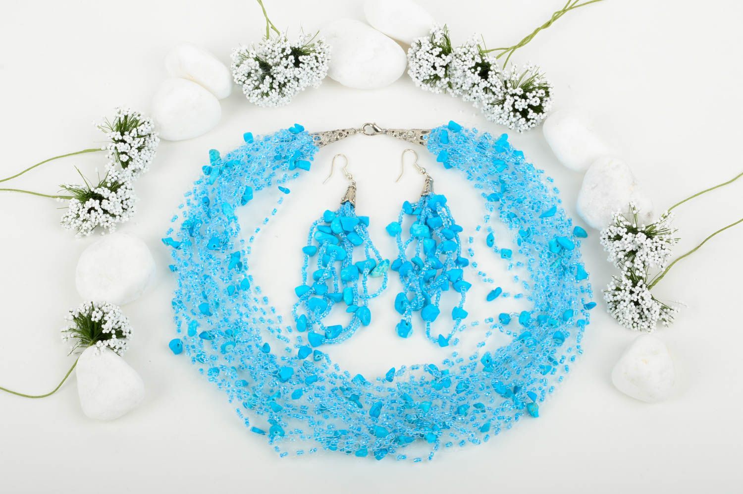 Комплект украшений бижутерия ручной работы женские украшения голубая лагуна фото 1