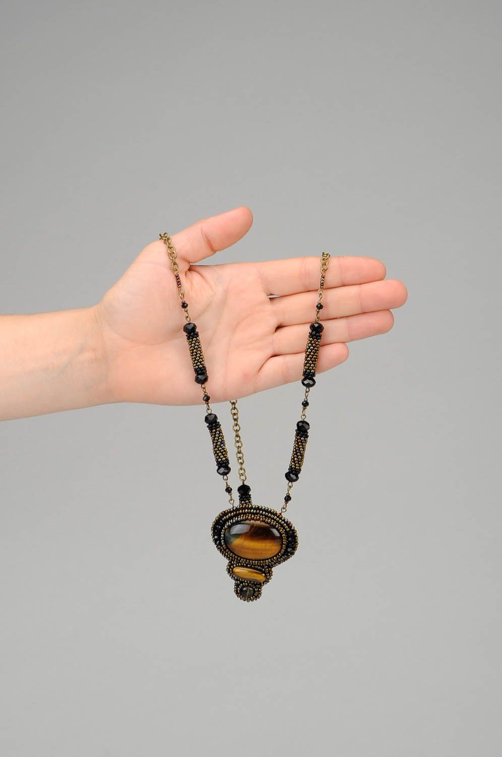Pendant with Beads and Tiger's Eye Stone photo 5