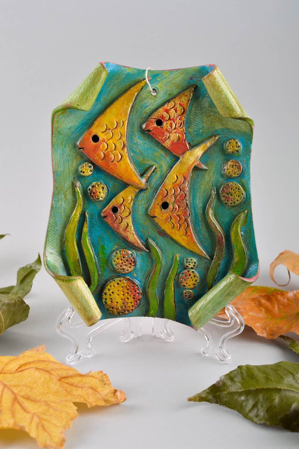 Keramik Wandbild handmade Deko zum Aufhängen Designer Geschenk Fische  foto 1