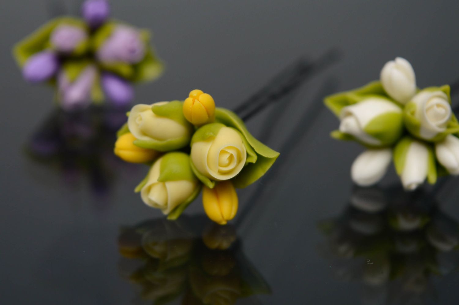Cold porcelain hair pin Yellow Roses photo 2