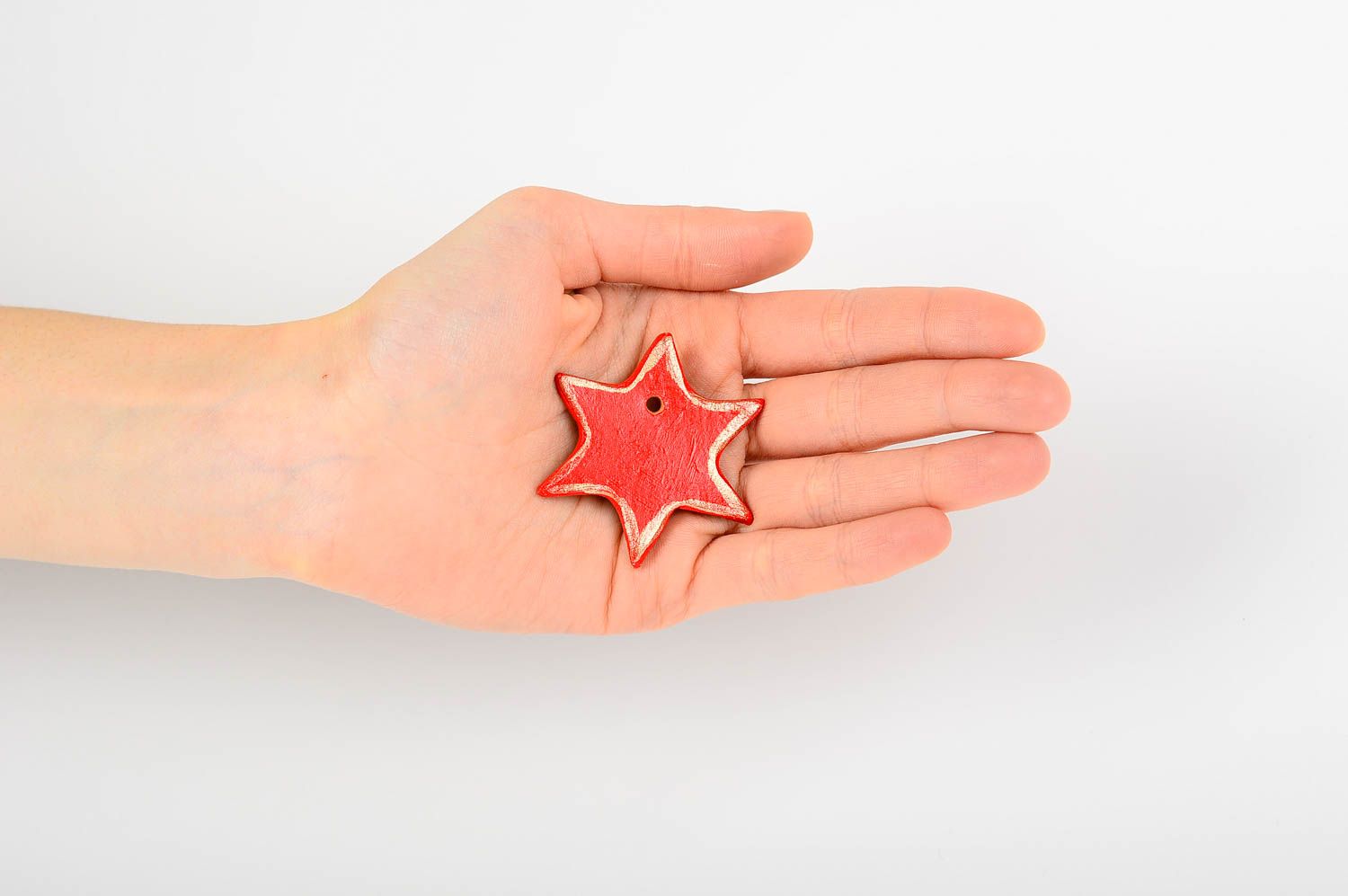 Игрушка на елку хэнд мэйд декор для дома глиняная игрушка в виде красной звезды фото 2