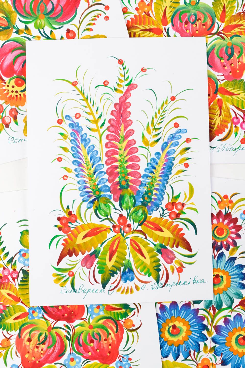 Carte de voeux faite main peinte design original avec fleurs Petit cadeau photo 3