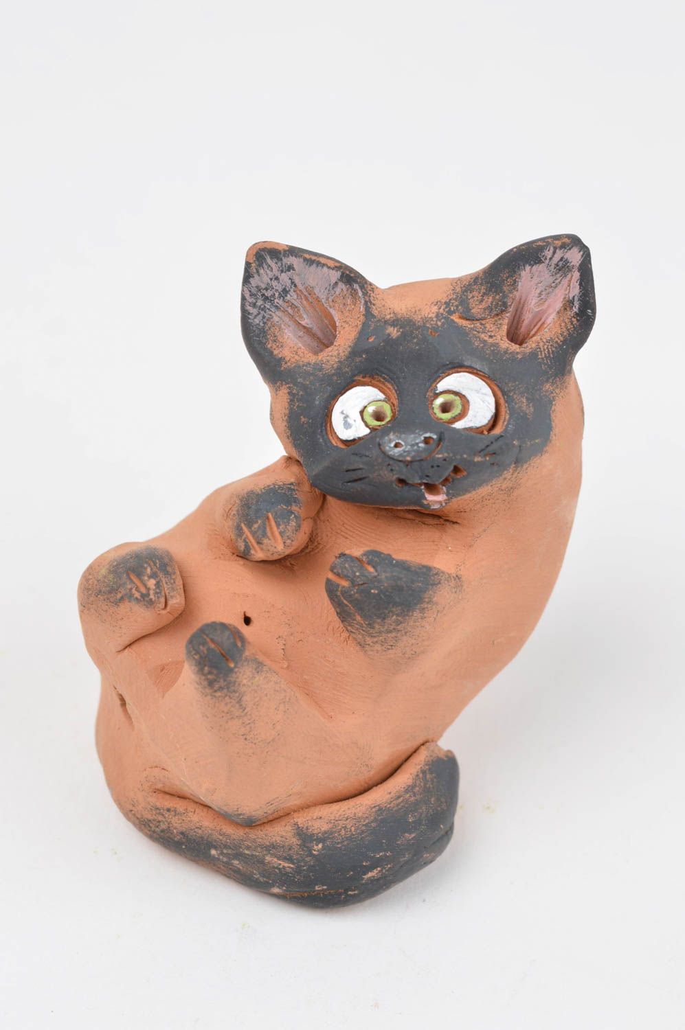 Handgemachte Katzen Figur braun Keramik Deko Wohnzimmer Dekoration originell foto 4