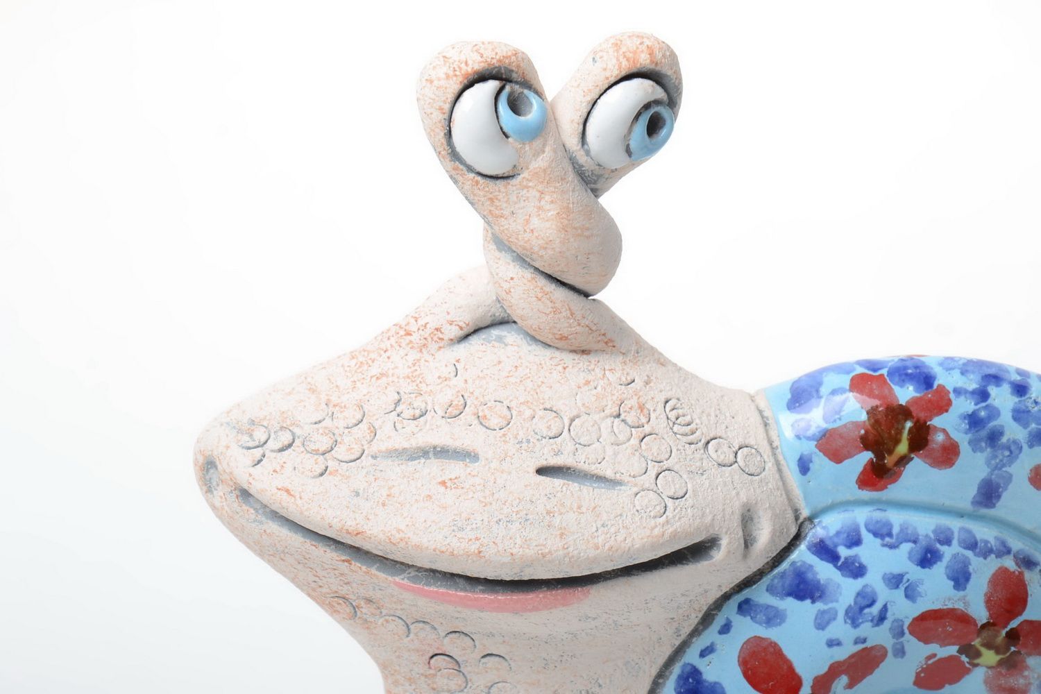 Handmade designer semi porcelain painted figurine money box floral blue snail photo 4