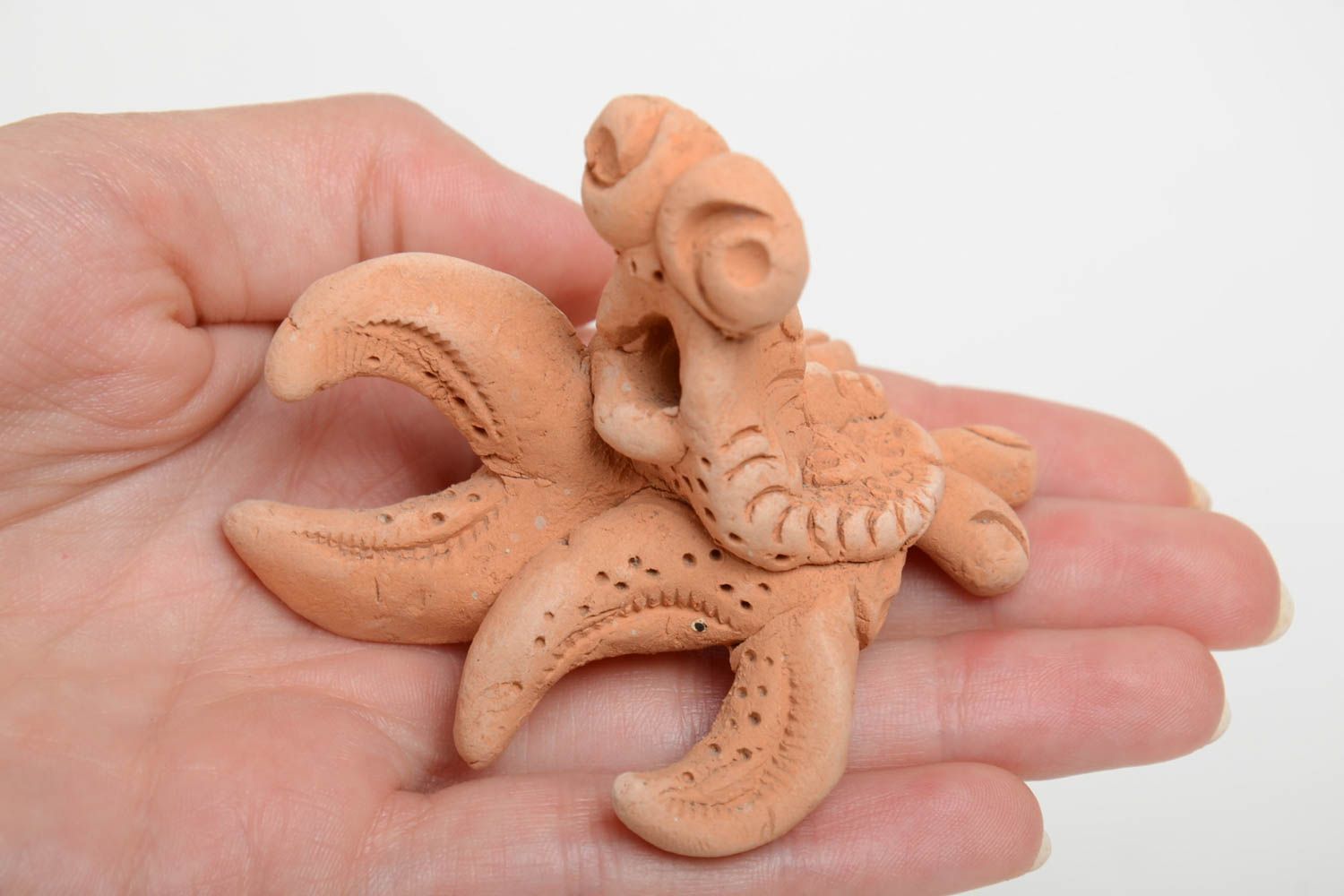 Figurine crabe céramique modelée faite main décorative originale marron photo 5