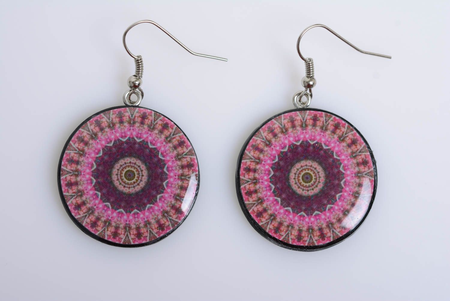 Earrings made of polymer clay handmade decoupage lacquered accessory for summer photo 5
