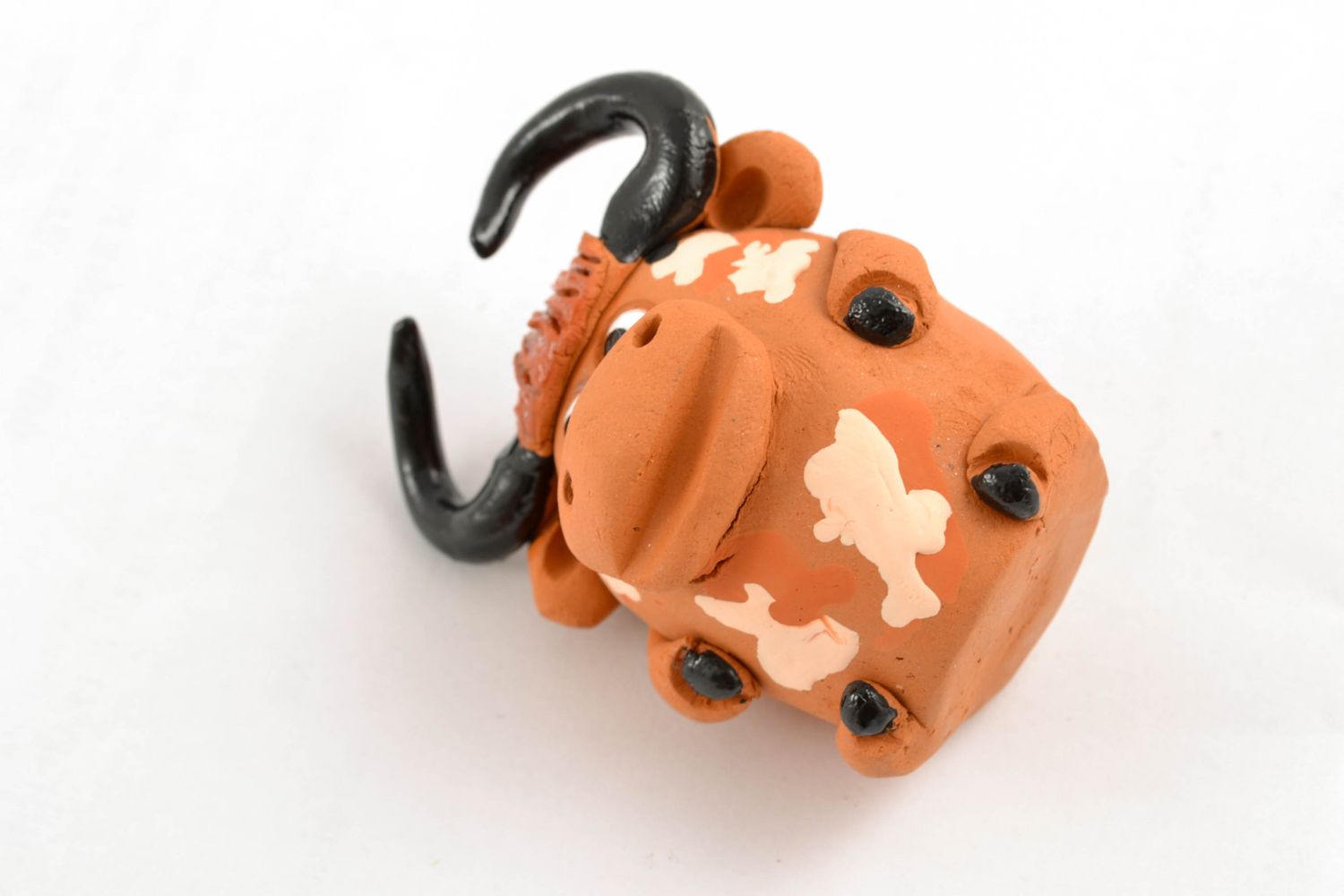 Handmade painted ceramic statuette Bull with Horns photo 4