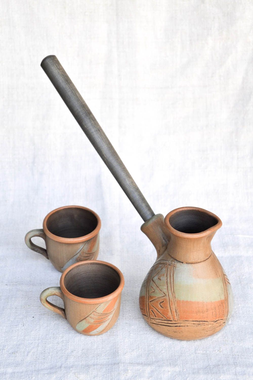 Handmade ceramic cezve clay cups kitchen pottery eco friendly tableware photo 3