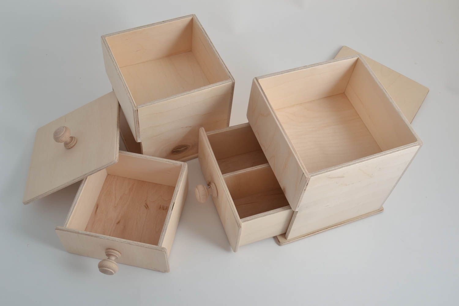 Set of 2 handmade plywood blank boxes wooden blank boxes craft supplies photo 2
