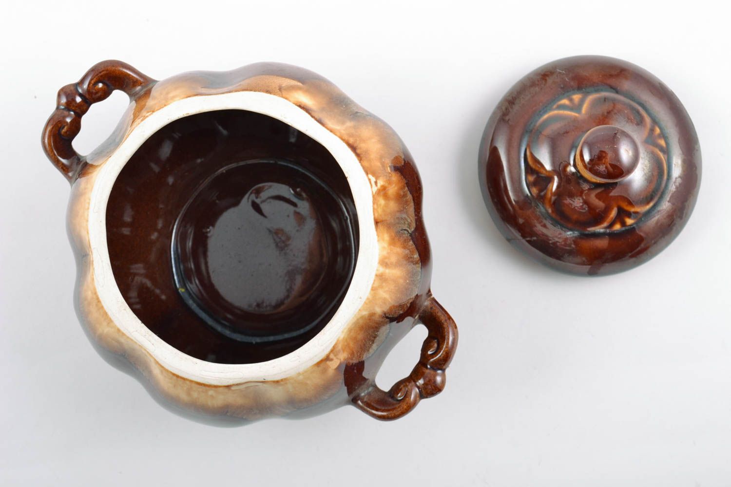 Handgemachte Keramik Zuckerdose in Form vom Kürbis 350 ml Ton Küchen Geschirr foto 2