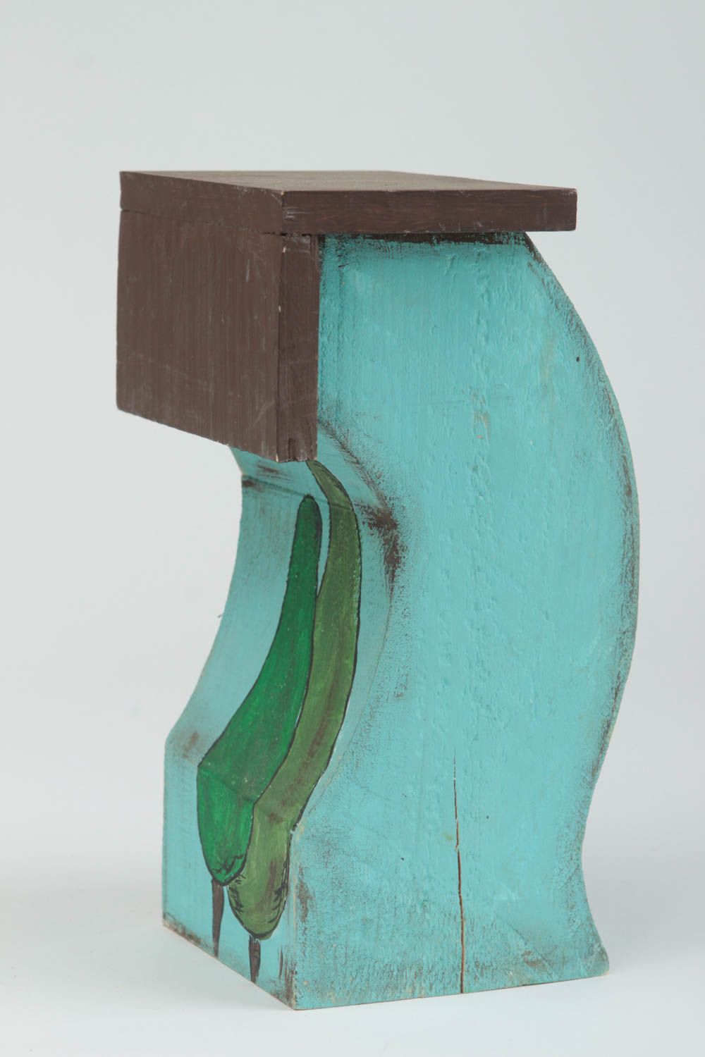 Handmade Deko Haus Figur aus Holz schöne Dekoration stilvoll gebogen blau foto 3
