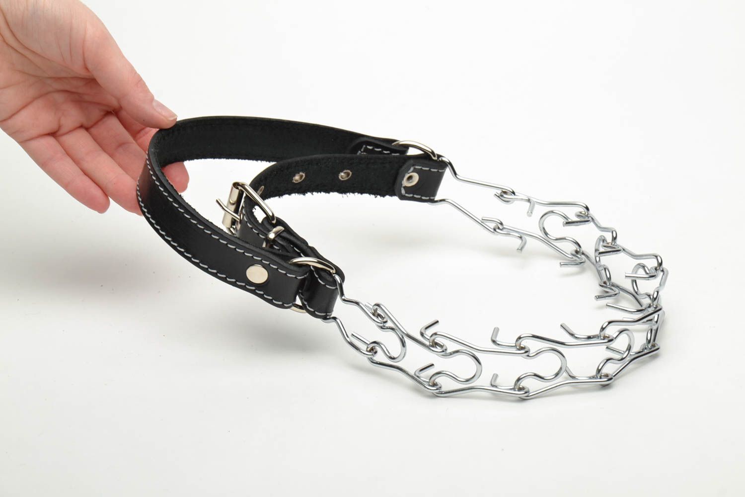 Strict metal collar with leather straps photo 5