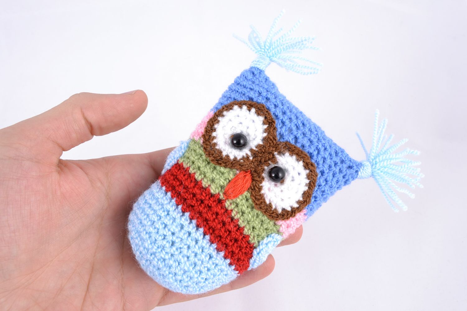 Soft crochet toy blue owl photo 2