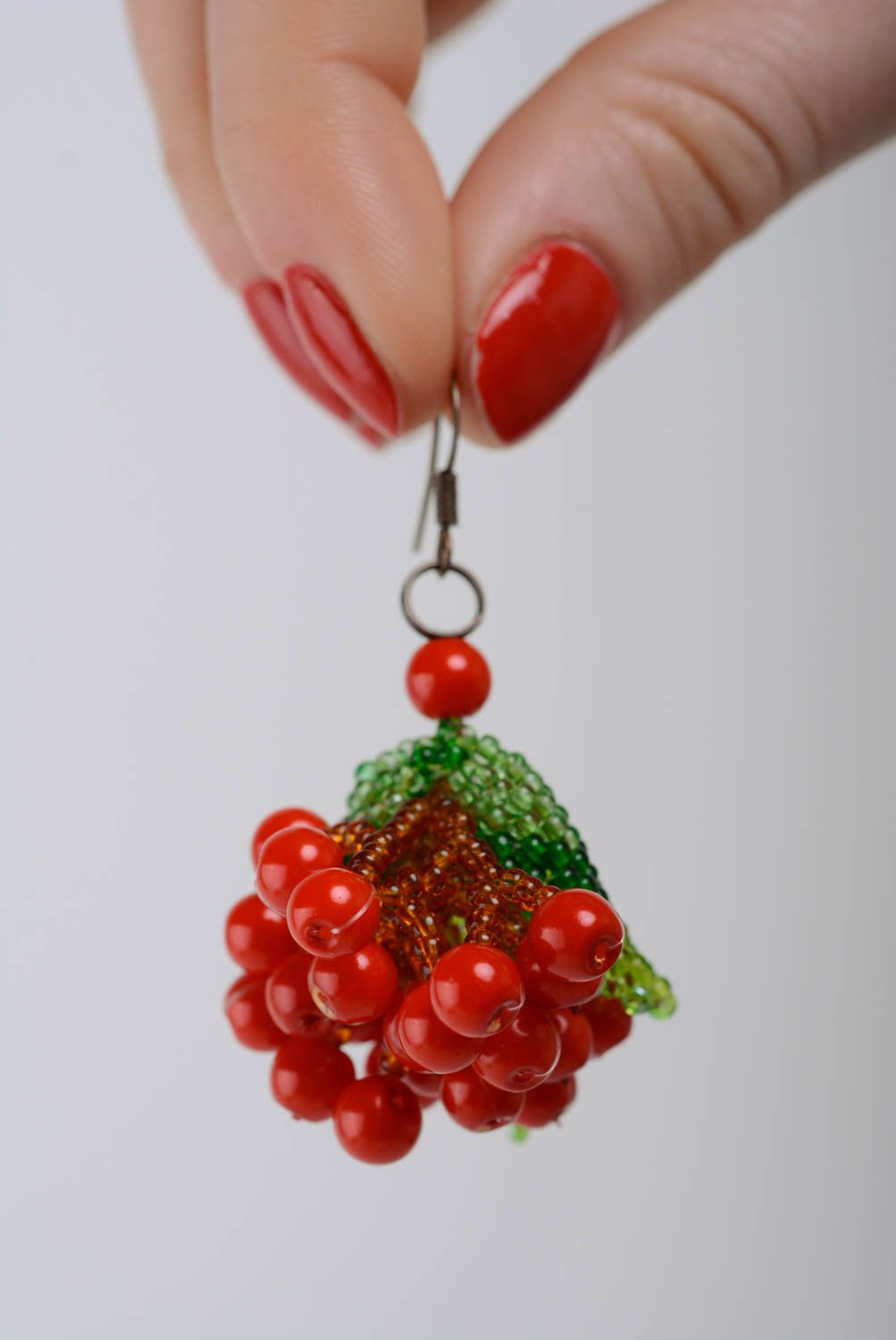 Bright beaded earrings Berries handmade woven beautiful fancy red accessory photo 5