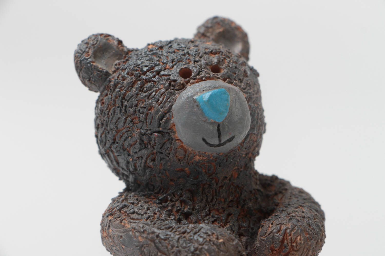 Ceramic stylish handmade painted small statuette bear for decor photo 3