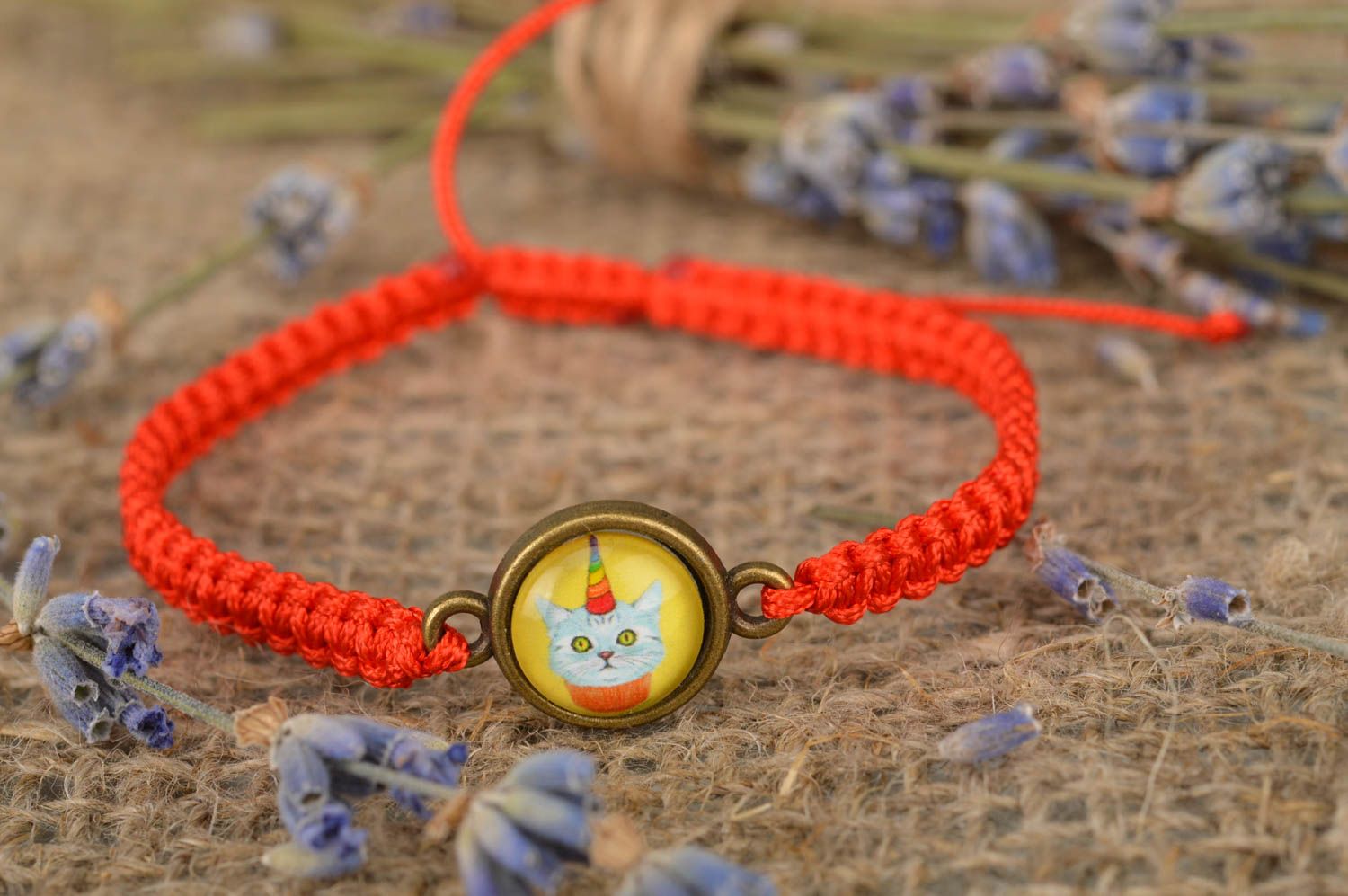 Handmade braided string bracelet textile bracelet with metal charm gifts for her photo 1