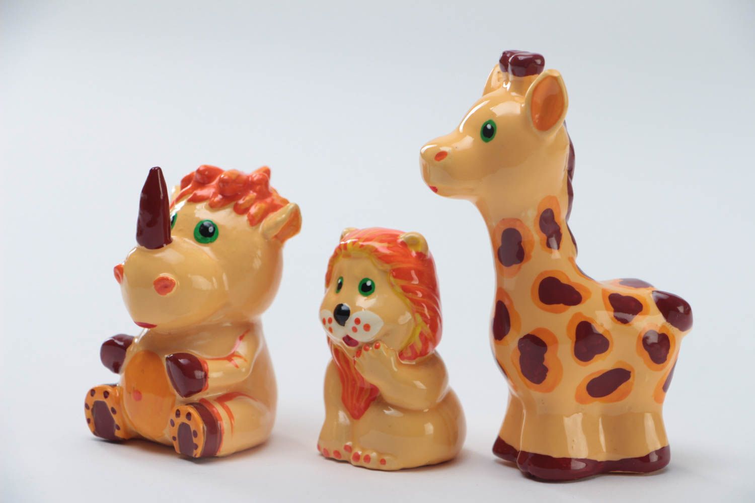 Ensemble de figurines en plâtre en forme d'animaux fait main 3 pièces décor photo 2