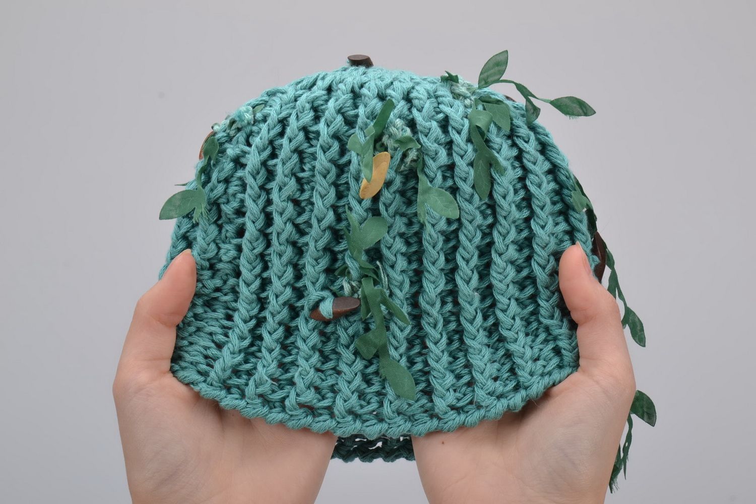 Bonnet tricoté pour enfant fait main Vert photo 5