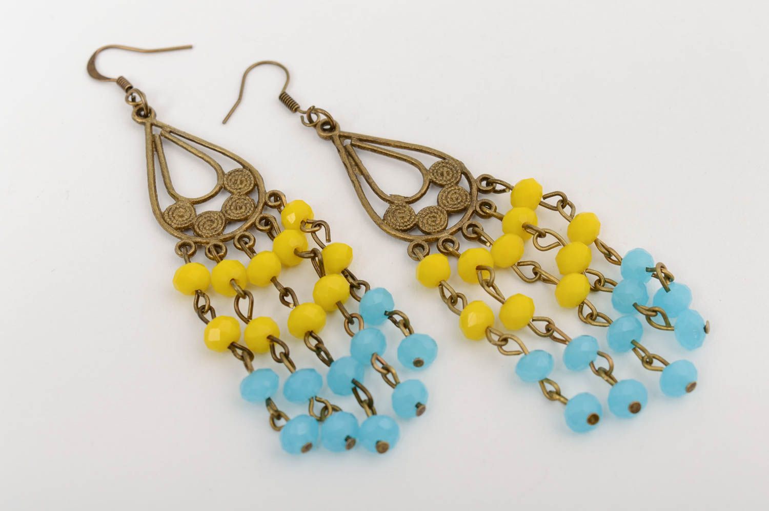 Handmade metal earrings with beads made of Czech crystal in Gypsy style photo 3