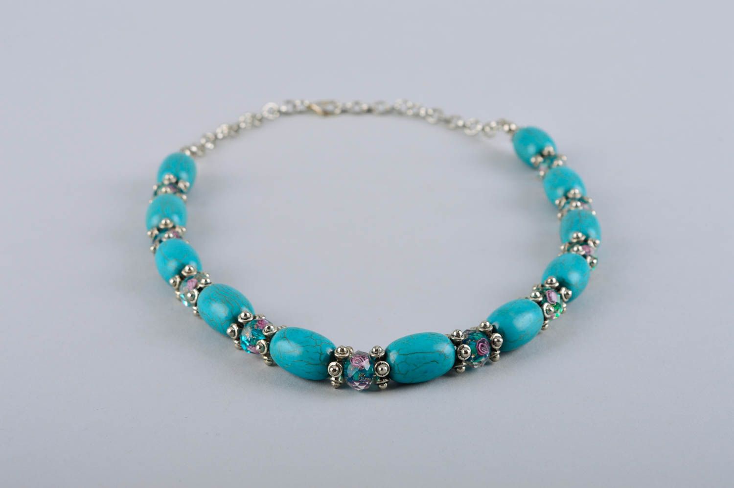 Designer turquoise necklace handmade unique bijouterie present for woman photo 3