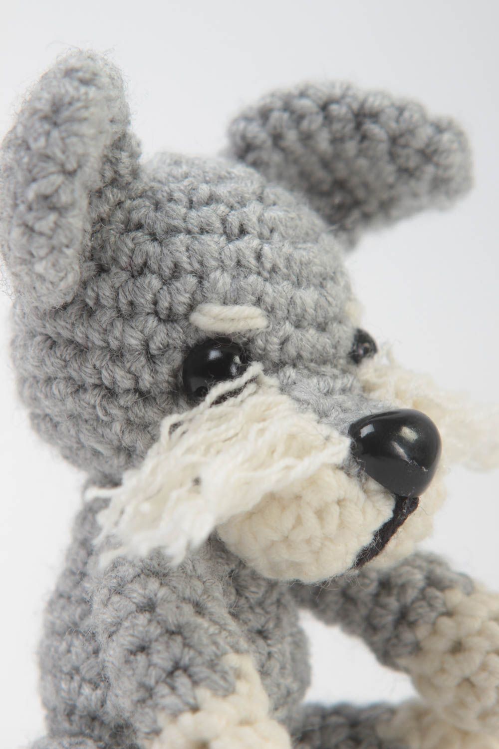 Jouet enfant Peluche tricotée fait main Cadeau original petit chien gris photo 3