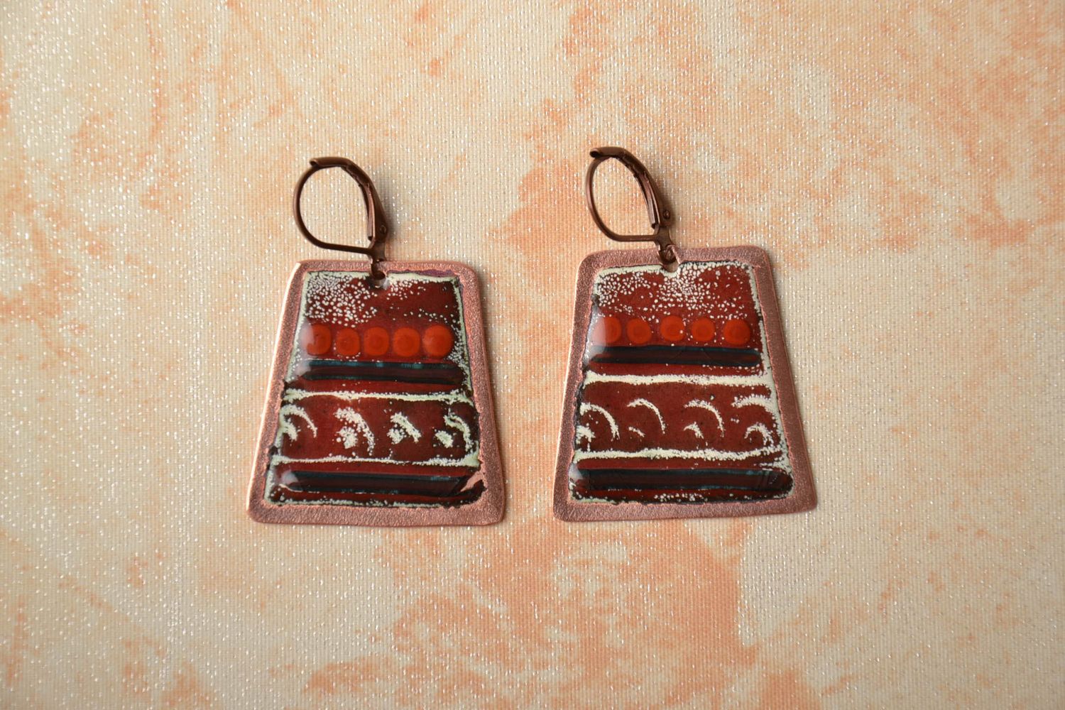 Copper earrings with unusual pattern photo 1